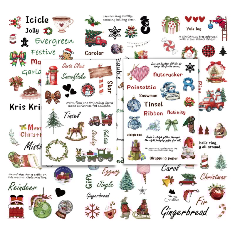 8 τεμάχια χριστουγεννιάτικα αυτοκόλλητα κολλάζ για διακόσμηση θήκης τηλεφώνου και σημειωματάριου – αδιάβροχο υλικό DIY, εκτύπωση σε γλυκό στυλ
