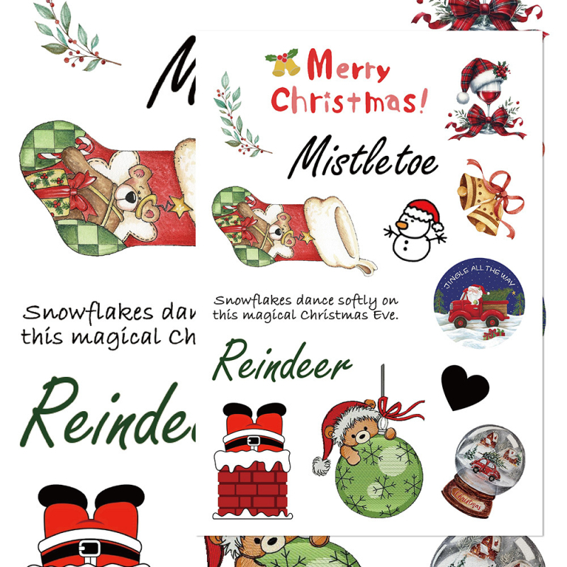 8 τεμάχια χριστουγεννιάτικα αυτοκόλλητα κολλάζ για διακόσμηση θήκης τηλεφώνου και σημειωματάριου – αδιάβροχο υλικό DIY, εκτύπωση σε γλυκό στυλ