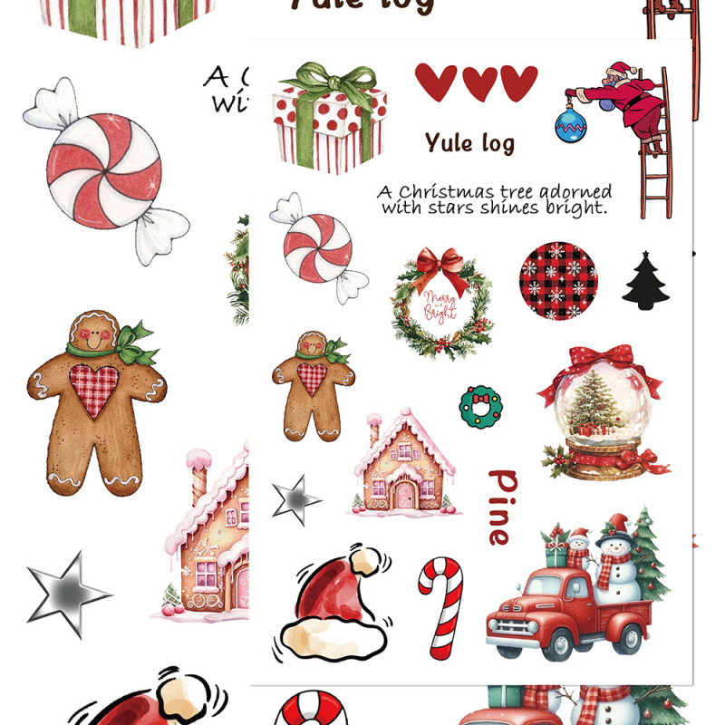 8 τεμάχια χριστουγεννιάτικα αυτοκόλλητα κολλάζ για διακόσμηση θήκης τηλεφώνου και σημειωματάριου – αδιάβροχο υλικό DIY, εκτύπωση σε γλυκό στυλ
