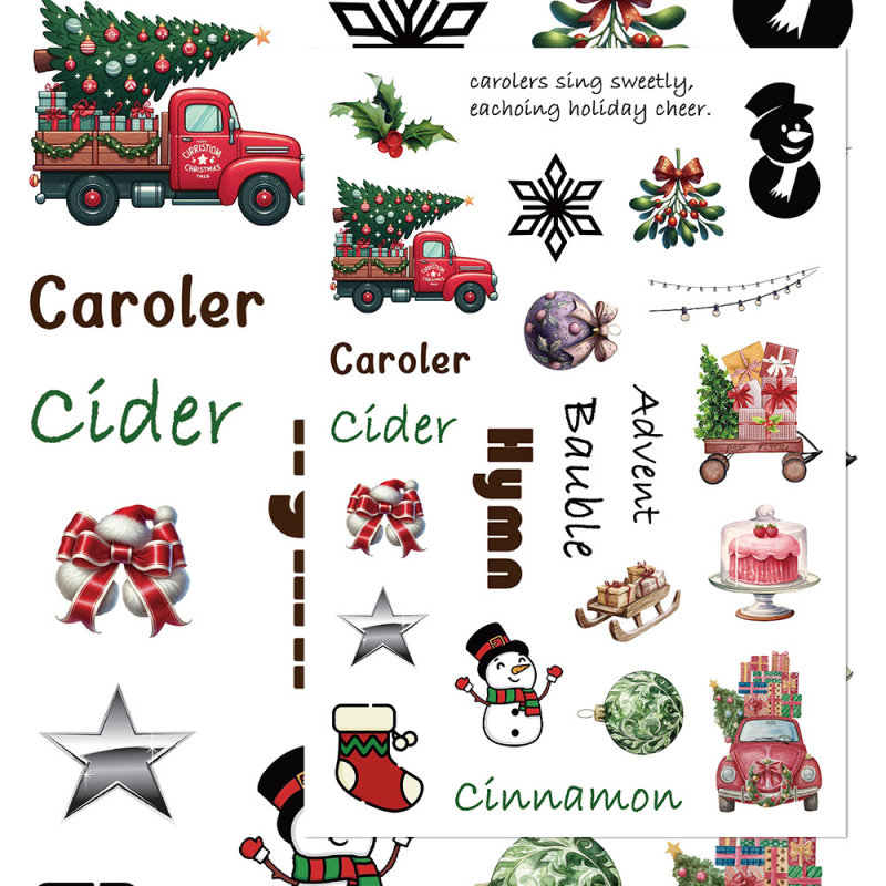 8 τεμάχια χριστουγεννιάτικα αυτοκόλλητα κολλάζ για διακόσμηση θήκης τηλεφώνου και σημειωματάριου – αδιάβροχο υλικό DIY, εκτύπωση σε γλυκό στυλ