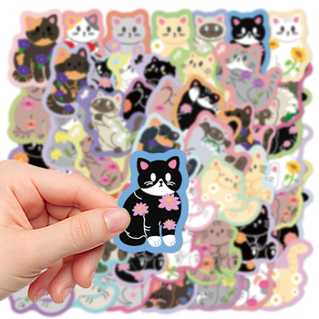 Σετ αυτοκόλλητων: Λουλούδια και γάτες διακοσμητικά αδιάβροχα DIY αυτοκόλλητα για σημειωματάριο, φορητό υπολογιστή, θήκη κινητού και ποτήρι; Κολλητικό: Ναι, Κωδικός προϊόντος: YCK266, Μάρκα: lanxichenshuo, Διαδικασία: Εκτύπωση