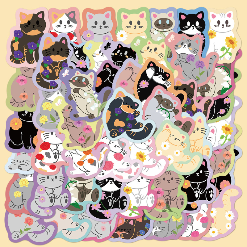 Σετ αυτοκόλλητων: Λουλούδια και γάτες διακοσμητικά αδιάβροχα DIY αυτοκόλλητα για σημειωματάριο, φορητό υπολογιστή, θήκη κινητού και ποτήρι; Κολλητικό: Ναι, Κωδικός προϊόντος: YCK266, Μάρκα: lanxichenshuo, Διαδικασία: Εκτύπωση