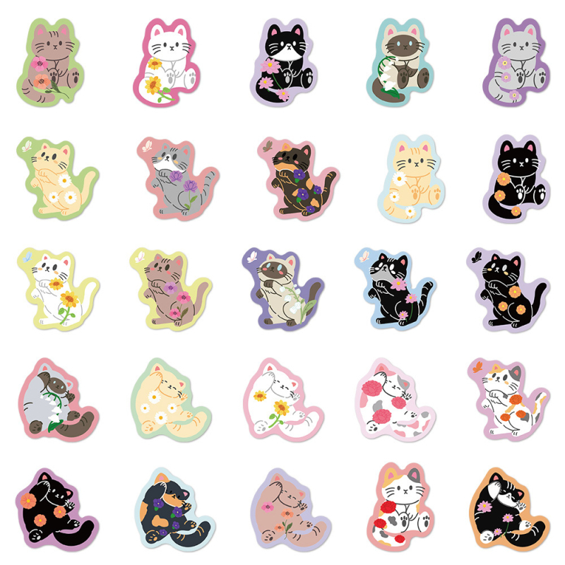 Σετ αυτοκόλλητων: Λουλούδια και γάτες διακοσμητικά αδιάβροχα DIY αυτοκόλλητα για σημειωματάριο, φορητό υπολογιστή, θήκη κινητού και ποτήρι; Κολλητικό: Ναι, Κωδικός προϊόντος: YCK266, Μάρκα: lanxichenshuo, Διαδικασία: Εκτύπωση