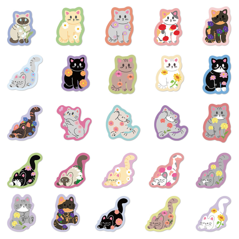 Σετ αυτοκόλλητων: Λουλούδια και γάτες διακοσμητικά αδιάβροχα DIY αυτοκόλλητα για σημειωματάριο, φορητό υπολογιστή, θήκη κινητού και ποτήρι; Κολλητικό: Ναι, Κωδικός προϊόντος: YCK266, Μάρκα: lanxichenshuo, Διαδικασία: Εκτύπωση