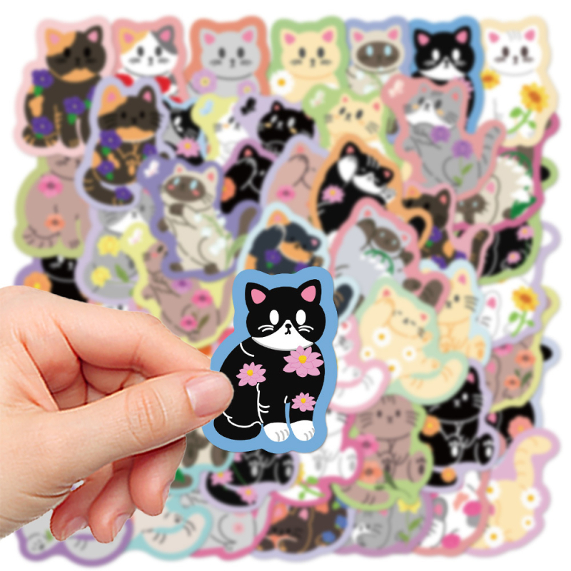 Σετ αυτοκόλλητων: Λουλούδια και γάτες διακοσμητικά αδιάβροχα DIY αυτοκόλλητα για σημειωματάριο, φορητό υπολογιστή, θήκη κινητού και ποτήρι; Κολλητικό: Ναι, Κωδικός προϊόντος: YCK266, Μάρκα: lanxichenshuo, Διαδικασία: Εκτύπωση