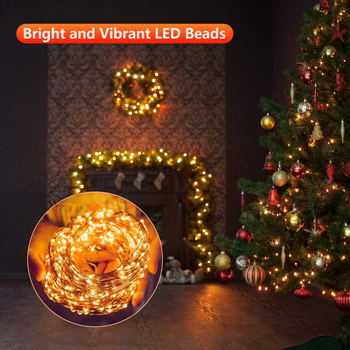 Rézdrótos LED-sor távirányítóval - 100 LED, 5V bemenet, USB táplálás, IP65 védelem, 4000 lm