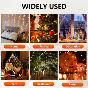 Rézdrótos LED-sor távirányítóval - 100 LED, 5V bemenet, USB táplálás, IP65 védelem, 4000 lm