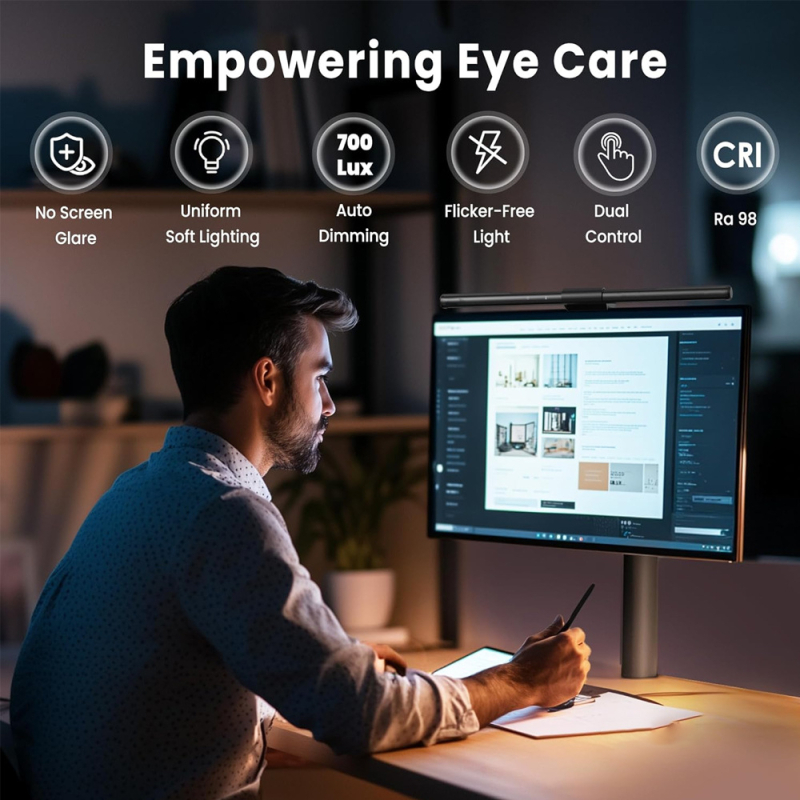 LED monitoram karājama gaisma ar tālvadības pulti, USB barošana, regulējams spilgtums