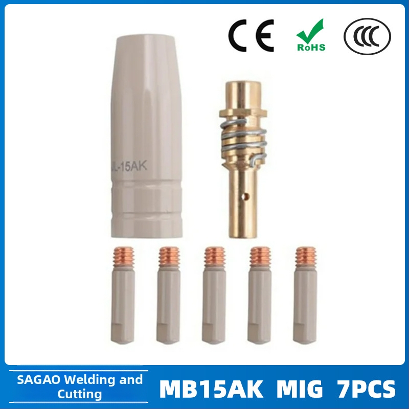 Sagao 15AK pārklāta aizsargdūze un aizsargājošais korpuss komplekts Mb15AK MIG/MAG gāzes aizsardzībai, 7 gab