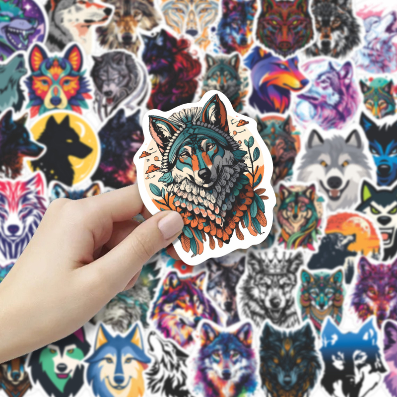 Set od 50 naljepnica s graffiti vukom, PVC vodootporne, tiskane, za kufere, futrole za telefon i bilježnice