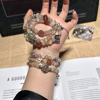 Narukvica od jagodnog kristala s perlama — ručno izrađeni kristalni nakit za žene, osvježavajući i sladak stil, perle u obliku srca i geometrijskih oblika