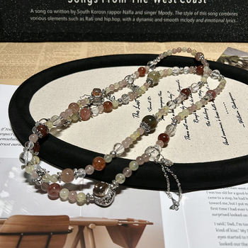 Narukvica od jagodnog kristala s perlama — ručno izrađeni kristalni nakit za žene, osvježavajući i sladak stil, perle u obliku srca i geometrijskih oblika