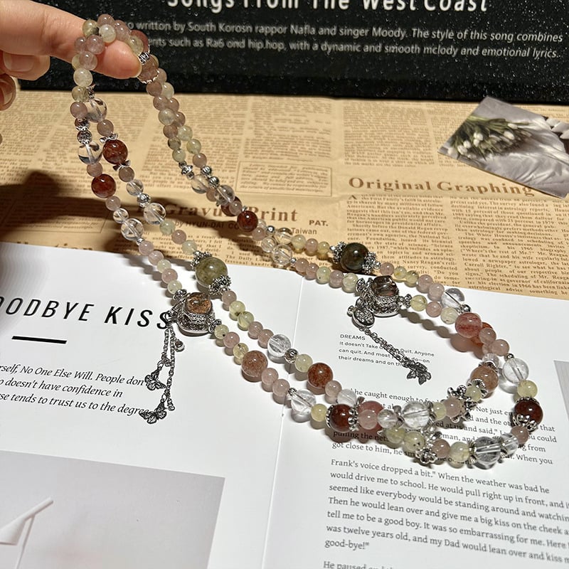 Narukvica od jagodnog kristala s perlama — ručno izrađeni kristalni nakit za žene, osvježavajući i sladak stil, perle u obliku srca i geometrijskih oblika