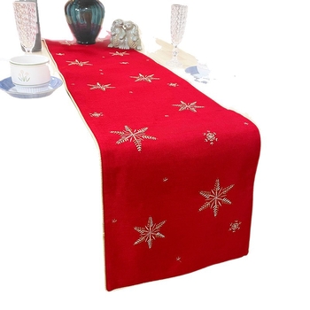 Runner decorativ de masă brodat cu fulgi de zăpadă, 100% poliester; potrivit pentru sufragerie, dormitor, birou, restaurant sau balcon.