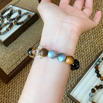Brățară geometrică din cristale naturale, mărgele de cristal, lucrată manual, Liangxu Jewelry, unisex, stil retro literar