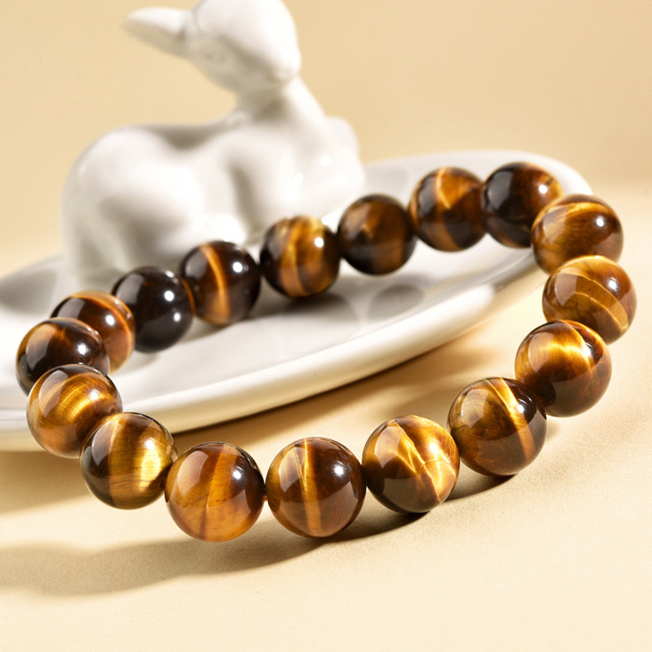 Brățară Keya din piatră Tiger Eye, cu mărgele rotunde - unisex, stil natural, mărgele răspândite