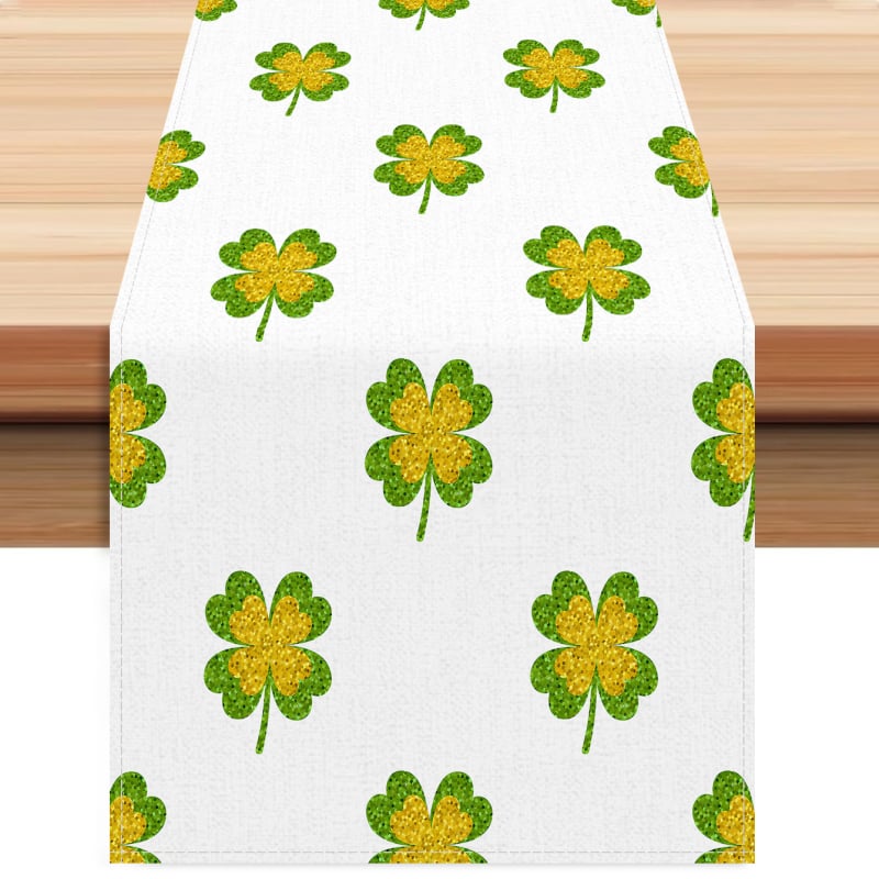 Runner de masă Nordic din in cu conținut 100% poliester, model flori/ iarbă/ frunze, personalizabil