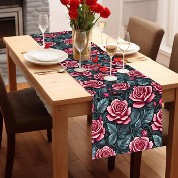 Runner de masă Nordic cu imprimeu floral, personalizare disponibilă; Material: in; Compoziția principală a materialului: 100% poliester; Model: flori/iarbă/frunze