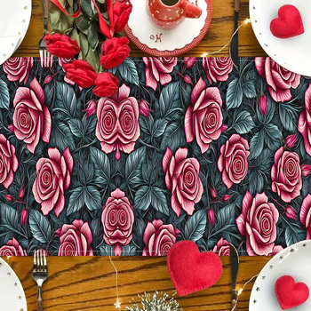 Runner de masă Nordic cu imprimeu floral, personalizare disponibilă; Material: in; Compoziția principală a materialului: 100% poliester; Model: flori/iarbă/frunze