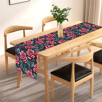 Runner de masă Nordic cu imprimeu floral, personalizare disponibilă; Material: in; Compoziția principală a materialului: 100% poliester; Model: flori/iarbă/frunze