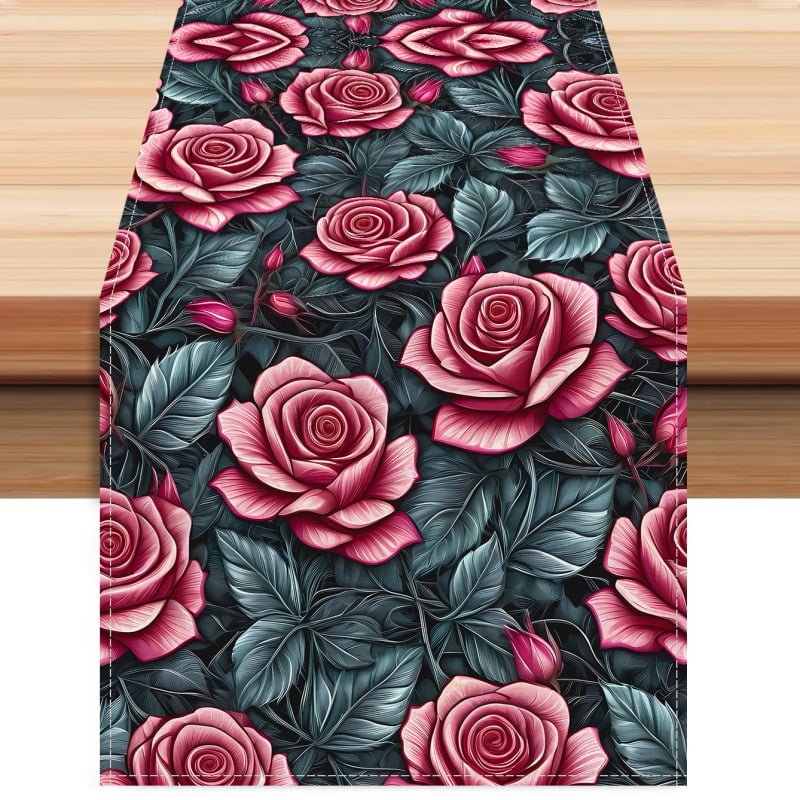 Runner de masă Nordic cu imprimeu floral, personalizare disponibilă; Material: in; Compoziția principală a materialului: 100% poliester; Model: flori/iarbă/frunze