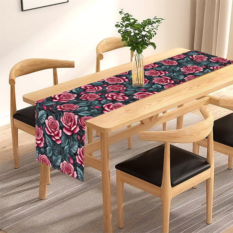 Runner de masă Nordic cu imprimeu floral, personalizare disponibilă; Material: in; Compoziția principală a materialului: 100% poliester; Model: flori/iarbă/frunze