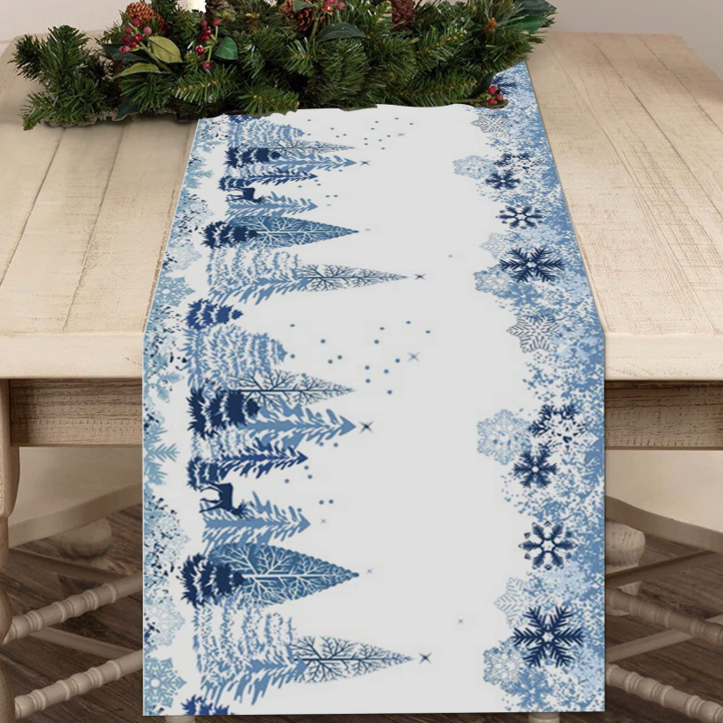 Runner de masă cu model floral, din fibre poliester, stil retro, decor personalizabil pentru living și dining