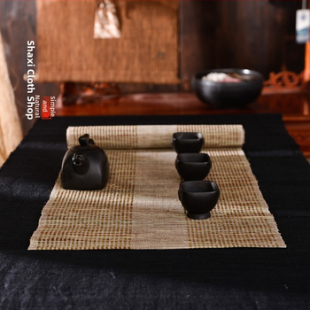 Japanska ručno izrađena ramie podloga za čaj s izrezbarenim uzorkom, svijetlo smeđa, Zen stil stolni tekstil