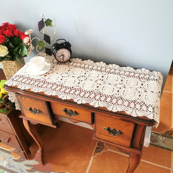 Runner de masă croșetat manual, 100% bumbac, model floral, protecție împotriva prafului pentru măsuța de cafea și dulapul pentru televizor