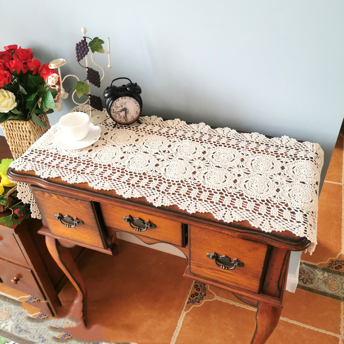 Runner de masă croșetat manual, 100% bumbac, model floral, protecție împotriva prafului pentru măsuța de cafea și dulapul pentru televizor