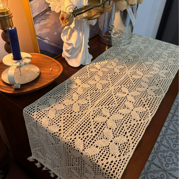 Runner de masă în stil franțuzesc, crochet, 70% bumbac / 30% poliester, brand Yijia