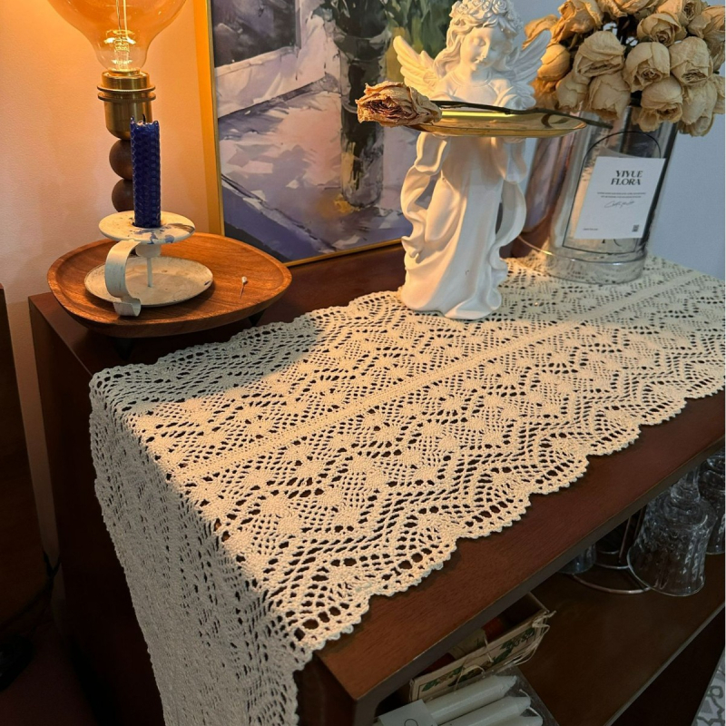Runner de masă în stil franțuzesc, crochet, 70% bumbac / 30% poliester, brand Yijia