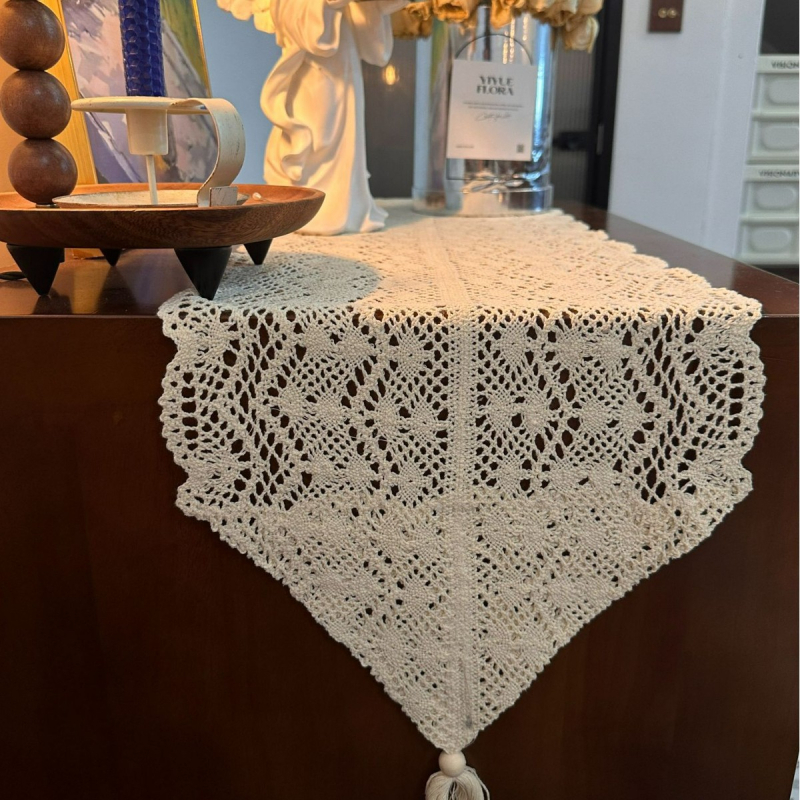 Runner de masă în stil franțuzesc, crochet, 70% bumbac / 30% poliester, brand Yijia
