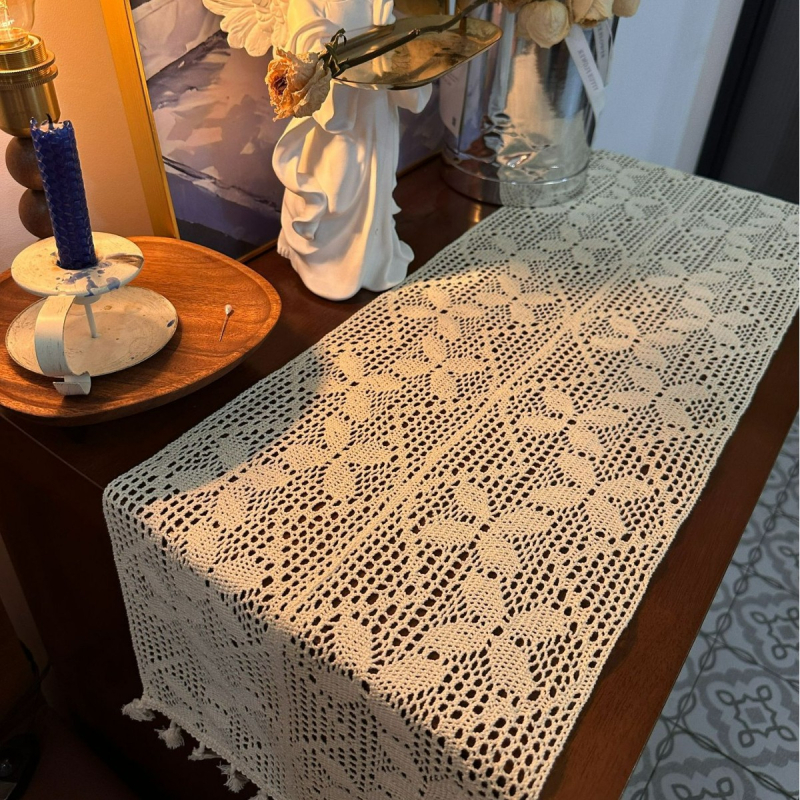 Runner de masă în stil franțuzesc, crochet, 70% bumbac / 30% poliester, brand Yijia