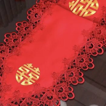 Steag de masă pentru nuntă, stil nou chinezesc, țesătură dantelată festivă din poliester cu accente din fir de mătase, personalizabil