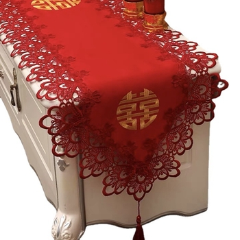 Steag de masă pentru nuntă, stil nou chinezesc, țesătură dantelată festivă din poliester cu accente din fir de mătase, personalizabil