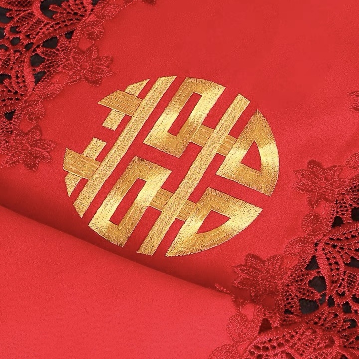 Steag de masă pentru nuntă, stil nou chinezesc, țesătură dantelată festivă din poliester cu accente din fir de mătase, personalizabil