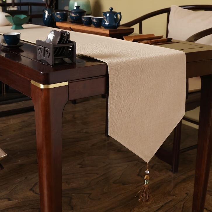 Табличен флаг за маса — Нов китайски стил, еднотонна тъкан, 60% полиестер, 10% лен, персонализация налична