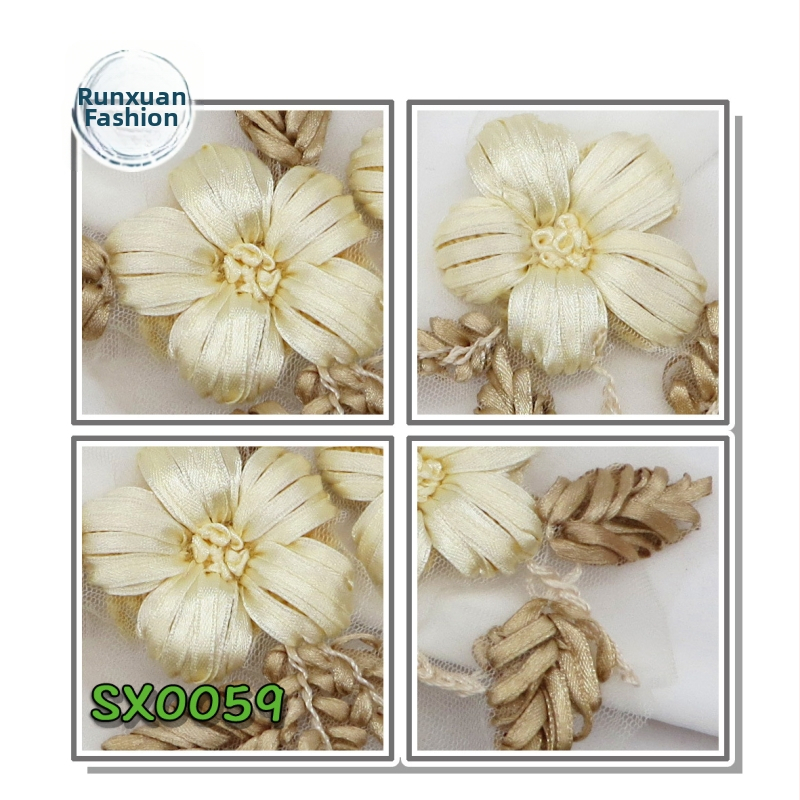 Vintage rankų darbo siuvinėta kaspinė gėlių lipukė, 3D audinio dekoras drabužiams — Medžiaga: Sardine; Prekės ženklas: Runxuan Clothing; Tinka rankšluosčiams, paltoms, moterų drabužiams, galvos apdangalams, kojinėms, megztiniams, rankinėms