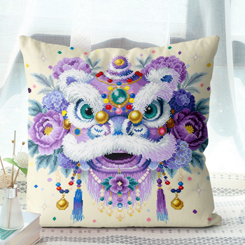 Obliečka na vankúš s krížovou výšivkou, otvorenie na tri strany, 11 ct, motív leva, do obývačky