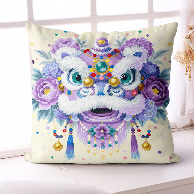 Obliečka na vankúš s krížovou výšivkou, otvorenie na tri strany, 11 ct, motív leva, do obývačky