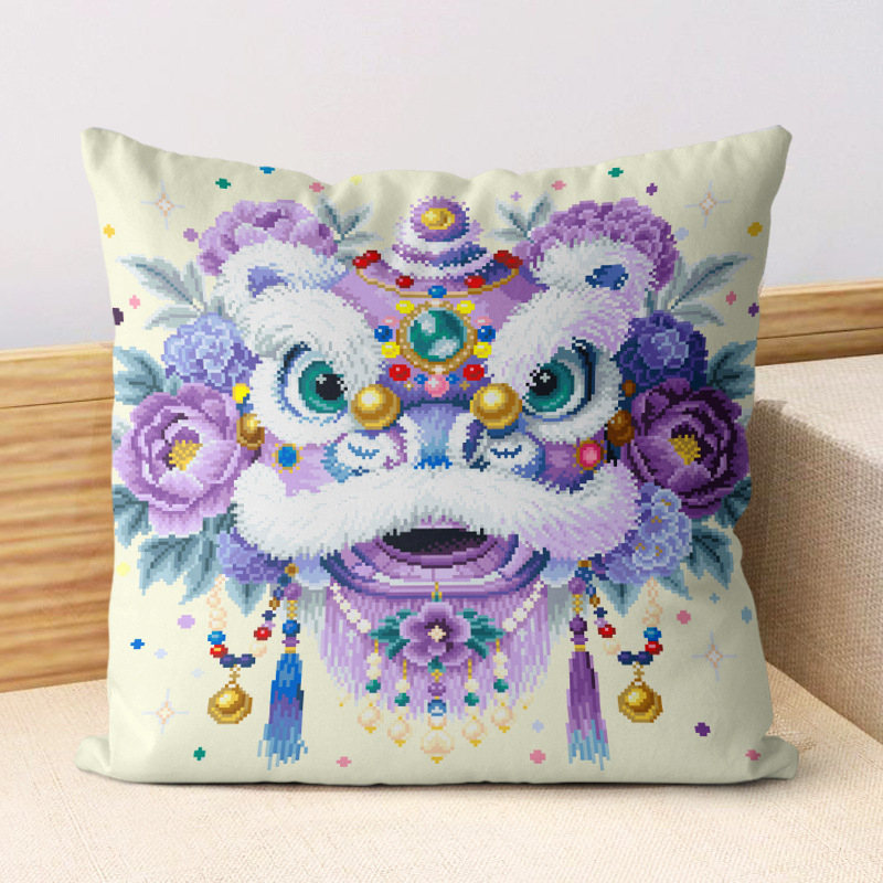 Obliečka na vankúš s krížovou výšivkou, otvorenie na tri strany, 11 ct, motív leva, do obývačky