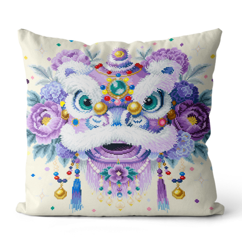 Obliečka na vankúš s krížovou výšivkou, otvorenie na tri strany, 11 ct, motív leva, do obývačky