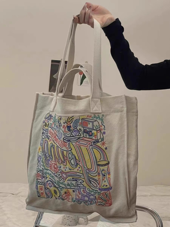 Našivena platnena tote torba, velika kapaciteta, svakodnevna gradska upotreba, street style