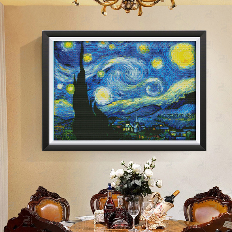 Križićni set za šivanje: Noćna slika s zvijezdama Van Gogha, mala dekorativna viseća slika za DIY šivanje