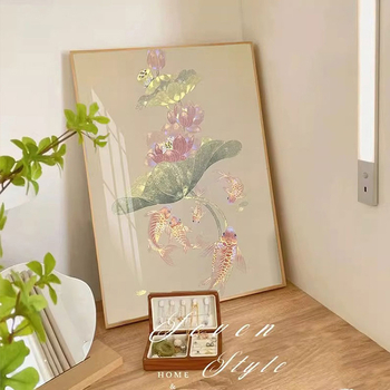 Set za križno šivanje: Lotus Koi – motiv biljaka i cvijeća, platno 9-ct, plastična podloga, novi kineski stil