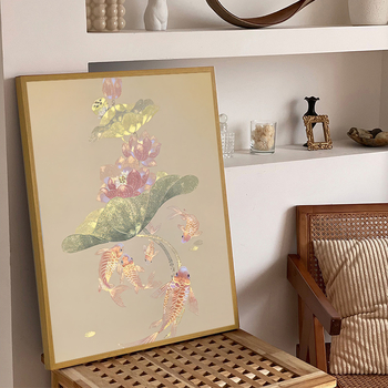 Set za križno šivanje: Lotus Koi – motiv biljaka i cvijeća, platno 9-ct, plastična podloga, novi kineski stil