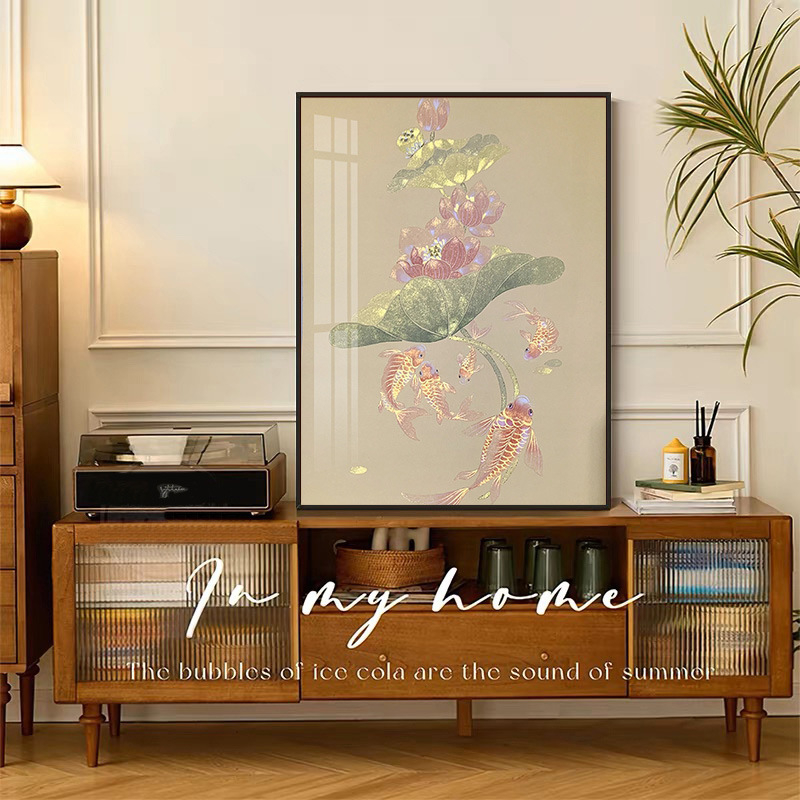 Set za križno šivanje: Lotus Koi – motiv biljaka i cvijeća, platno 9-ct, plastična podloga, novi kineski stil