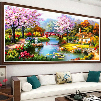 Mona Lisa križni bod – ispisani set, 2020 nova verzija, pastoralni krajolik s kućicom u vrtu, europski dom snova