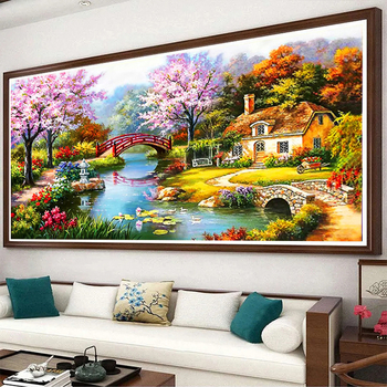 Mona Lisa križni bod – ispisani set, 2020 nova verzija, pastoralni krajolik s kućicom u vrtu, europski dom snova